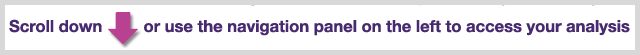 Scroll down or use the navigation panel on the left to access your analysis